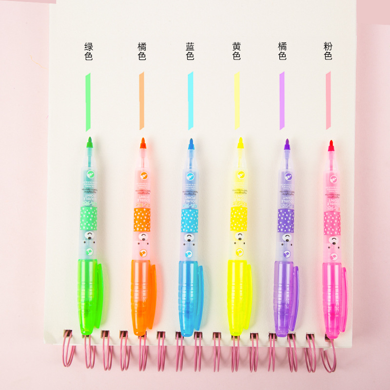 H2235 tapa-tirando de gran capacidad resaltador mano cuenta esmerilado tubo de color de la pluma 6 6 colores útiles escolares estudiante herramientas