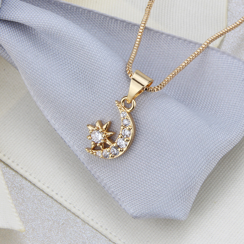 Hot Sale Moon And Star Necklace Set New Gold-plated Star Moon Pendant Ear Pin Wholesale Nihaojewelry display picture 4