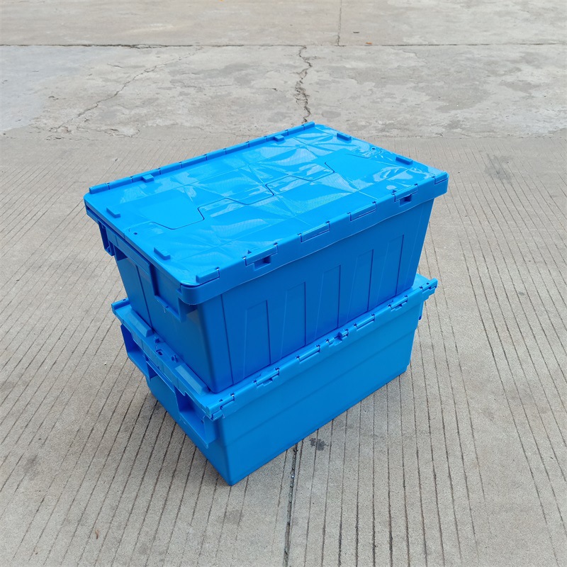 供应甘肃兰州塑胶斜插箱反转套叠箱连盖周转箱60*40*35物流箱厂家