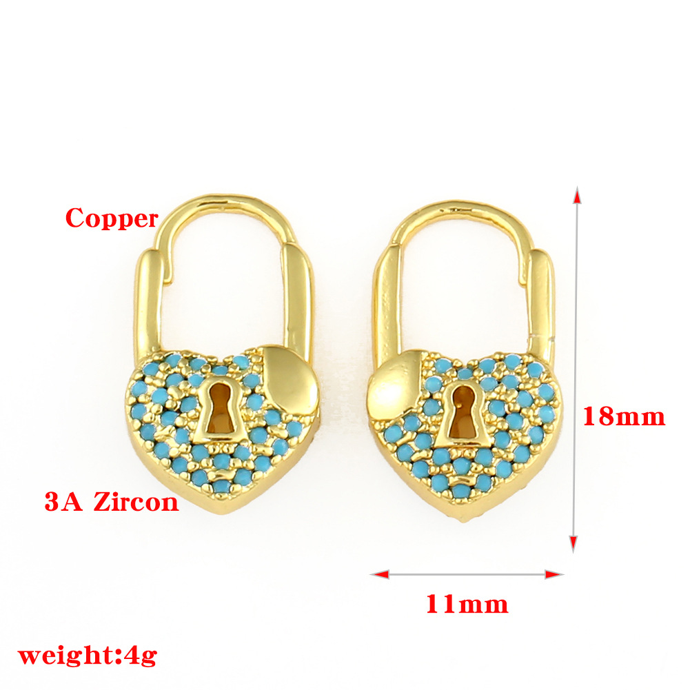 Ins Minimalist Creative Earrings Cross-border Hot Selling Fashion New Small Lock Stud Earrings Copper Fine Zircon-embedded Earrings Female Earrings display picture 1