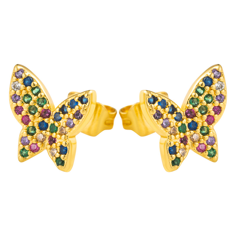 New Fashion  Creative  Butterfly Earrings Female Micro-set Color Zircon Brass Genuine Gold-plated Earrings Nihaojewelry Wholesale display picture 6