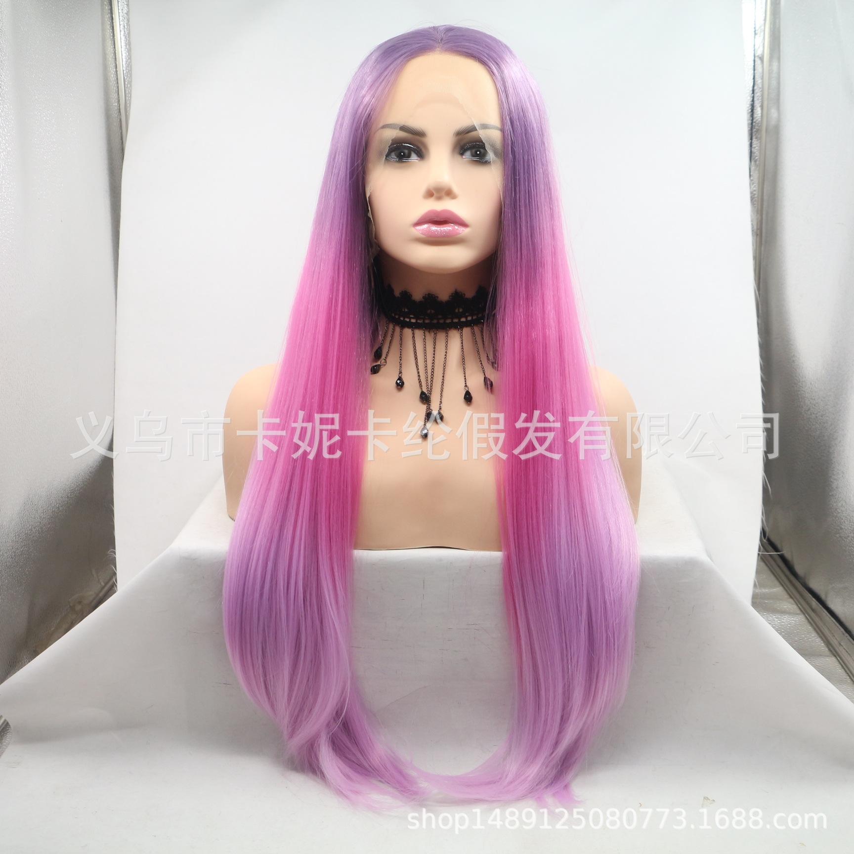 Multicolor de longitud media recta de encaje peluca cubierta de pelo M0142