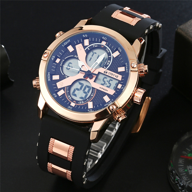 STRYVE hombres multi-función Deportes impermeable reloj electrónico Calendario de cuarzo reloj de cuarzo luminoso S8021