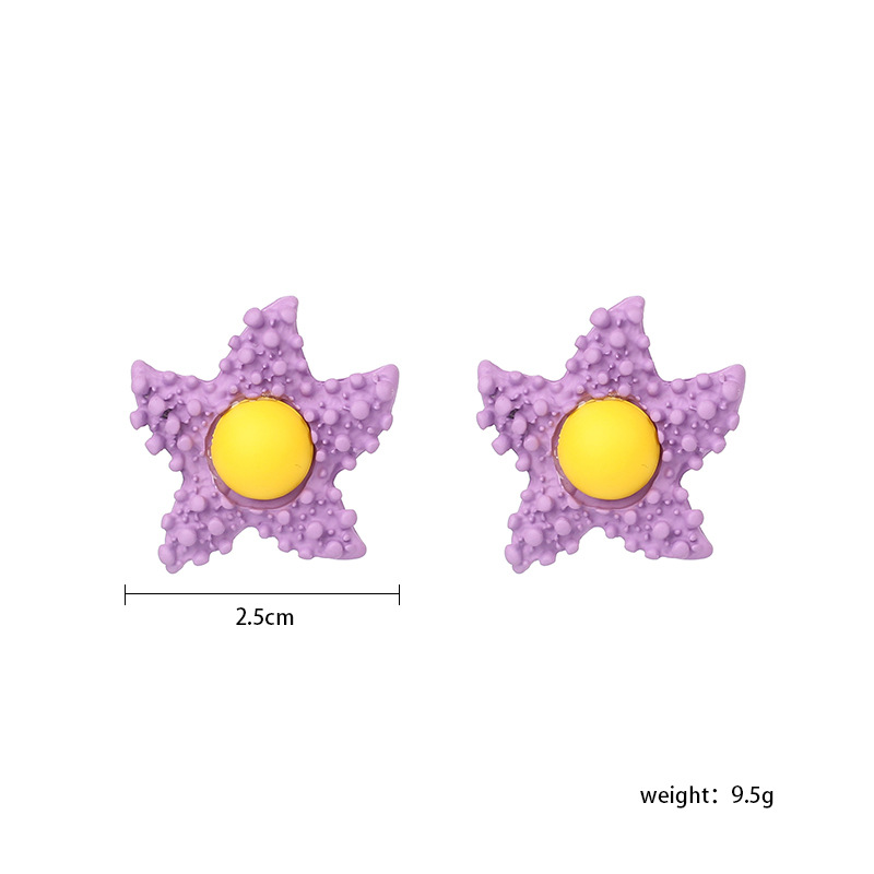 Korea Candy Color Childlike Egg Yolk Star Earrings Purple Star Cute Flower Earrings Wholesale Nihaojewelry display picture 1