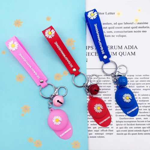 Soft Rubber Rope Daisy Hat Keychain Cartoon Baseball Cap Shape Bag Hanger Cute Shoes Clothes Accessory