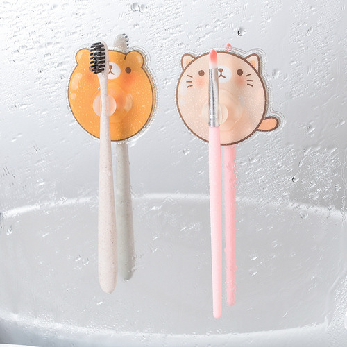 E858 home creative cartoon wall-mounted toothbrush holder bathroom traceless adhesive toothbrush holder durable toothbrush holder