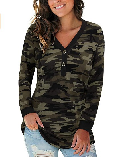 2024 Herbst grenzüberschreitendes neues Amazon eBay Langarm-T-Shirt-Oberteil mit V-Ausschnitt und Knopfdruck für Damen – Detail 10
