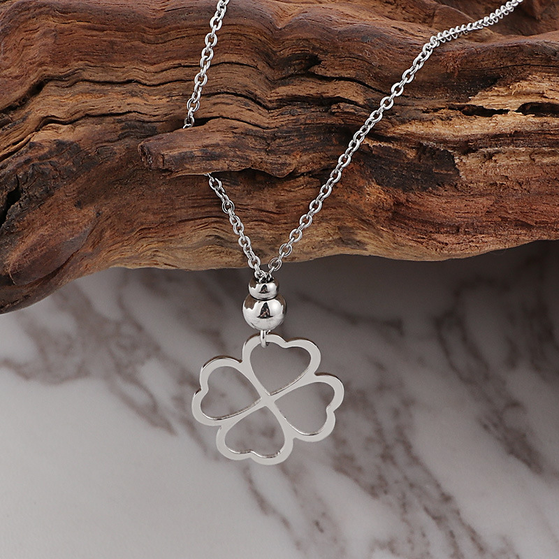 simple hollow heart-shaped stainless steel earrings necklace set wholesale Nihaojewelry