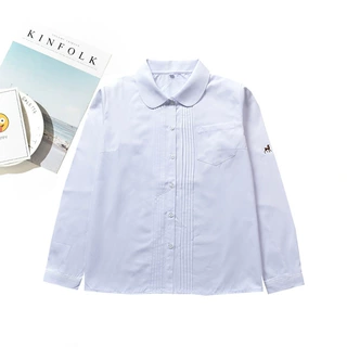 JK制服 圆领丸襟 白色前风琴褶 森林小鹿刺绣 长袖衬衫 学生衬衫