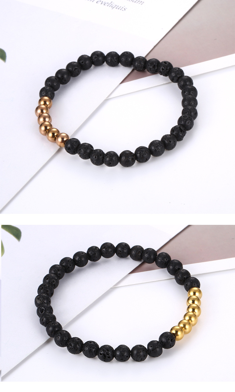 Amazon Wish New Black Volcanic Rock Bracelet Steel Ball Wristband Bracelet Factory Wholesale