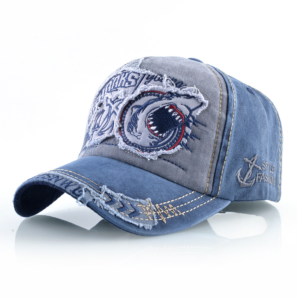 Washed Denim Baseball Cap Men's And Women's Trend Shark Personality Cap Spring And Autumn Shade Hat_voghion.com
