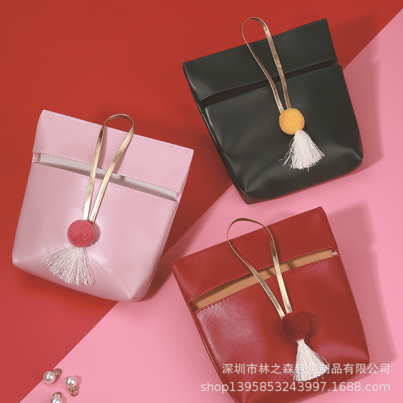 新款简约时尚皮革PU便携收纳袋 仿皮皮革袋 耳机饰品PU皮袋子