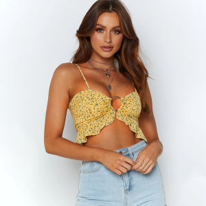 Sexy little flower cut-out wrap chest open navel open back vest