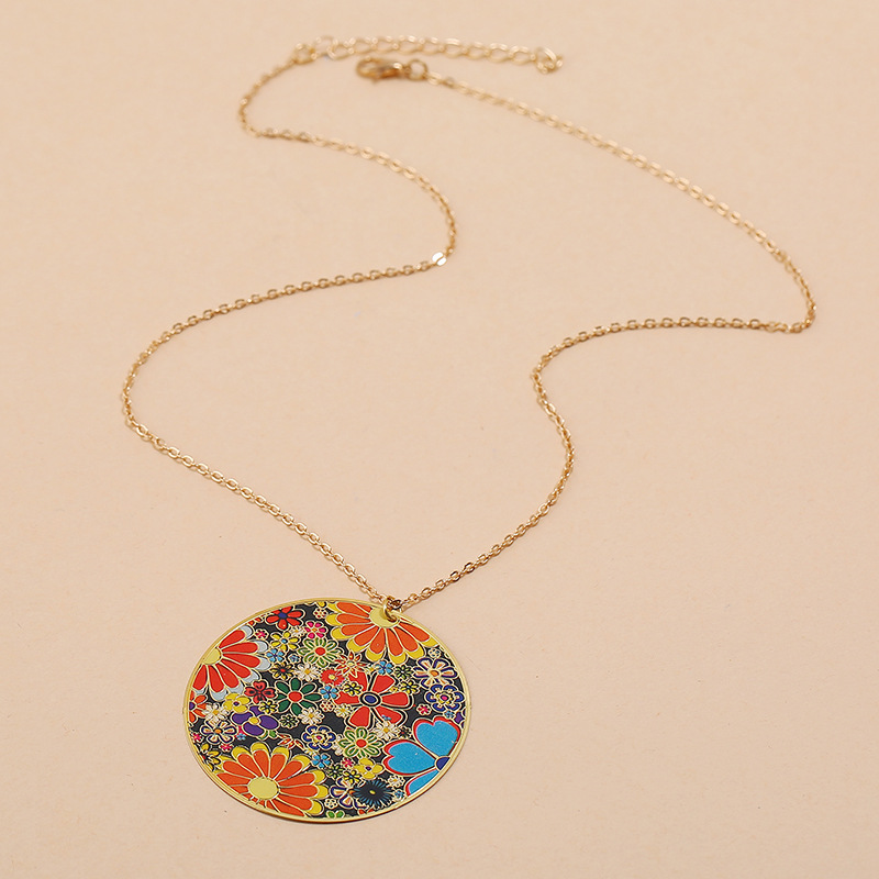 Exaggerated Color Oil Drop Flower Disc Necklace Fashion Trend Retro Bohemian Necklace Wholesale Nihaojewelry display picture 4