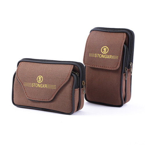 Waist bag men's new zipper canvas bag double-layer mobile phone bag construction site work durable wear belt coin waist bag