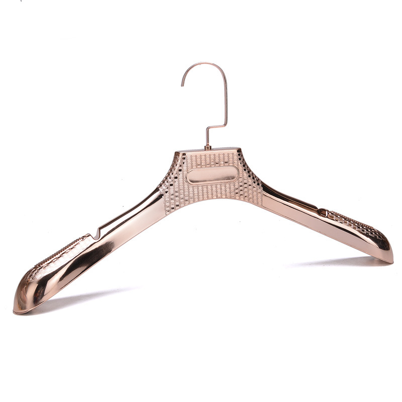 男士服装店玫瑰金色展示衣架扁勾塑料电镀衣架皮草大衣衣服挂批发|ms