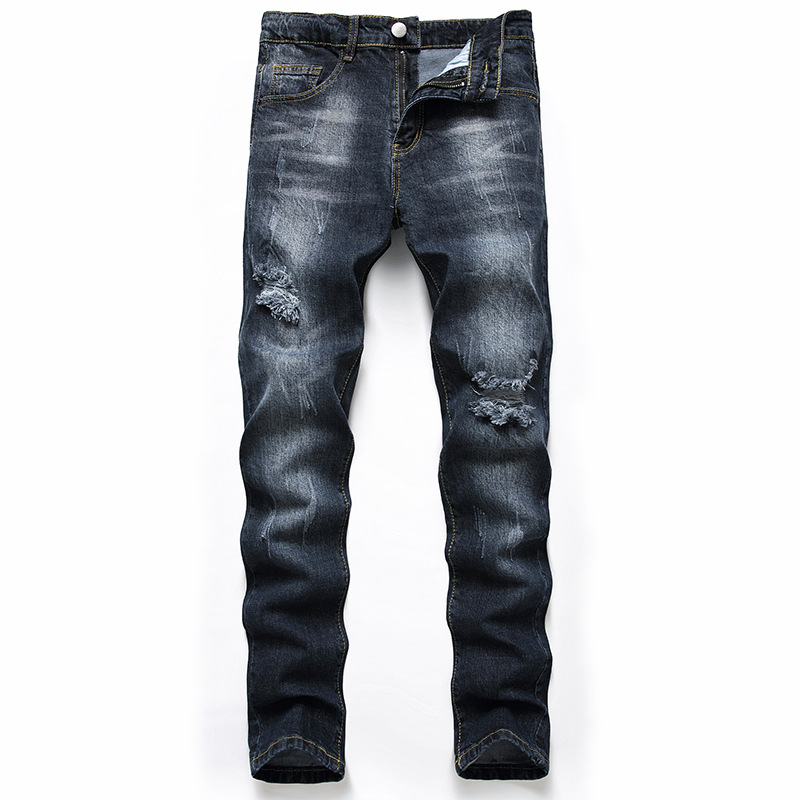 Jeans uomo strappati taglio dritto pantaloni denim casual moda_voghion.com