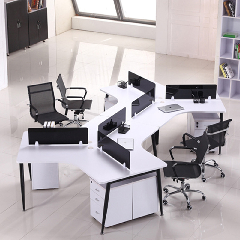 办公家具办公桌椅组合3人位弧形卡座办公台异形转角电脑桌子