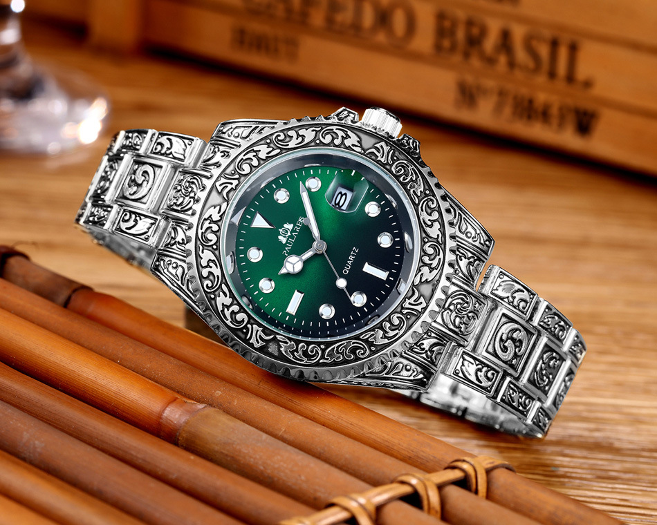 Montre homme à quartz sculptée avec calendrier fantôme d'eau lumineuse MONTRE À QUARTZ_voghion.com