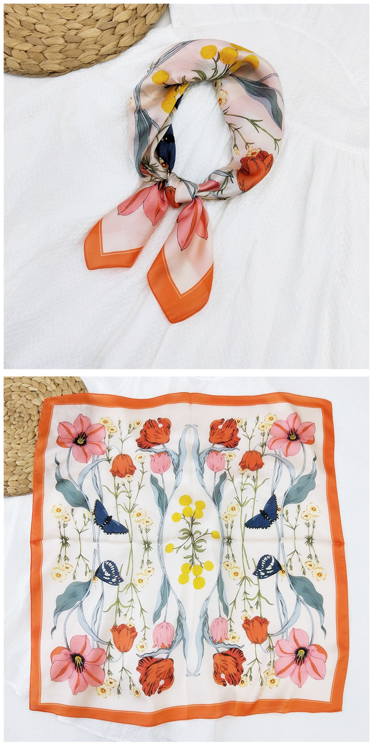 60g Weight Silk Scarf Classification Travel Occasion Silk Material Unisex Gender Printing Design Sweet Style Khaki, Grey, Red, Green, Blue, Yellow, Black Color 70 Small Square Scarf Silk Scarf Women Summer Neck Scarf Neck Protector Korean Thin Scarf 15