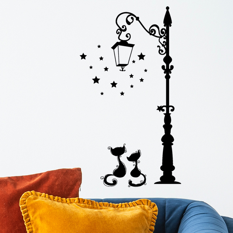 Black Cats Under Street Lights Removable Pvc Wall Stickers display picture 3