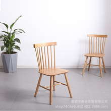 北歐餐椅實木 現代簡約小戶型靠背椅原木色椅子創意餐廳溫莎椅