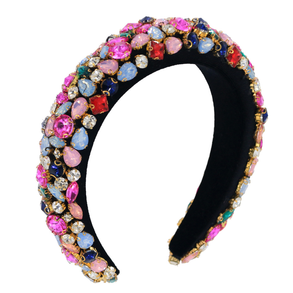 Baroque Four-color Glass Rhinestone Gold Velvet Sponge Fashion Bridal Headband Wholesale display picture 5