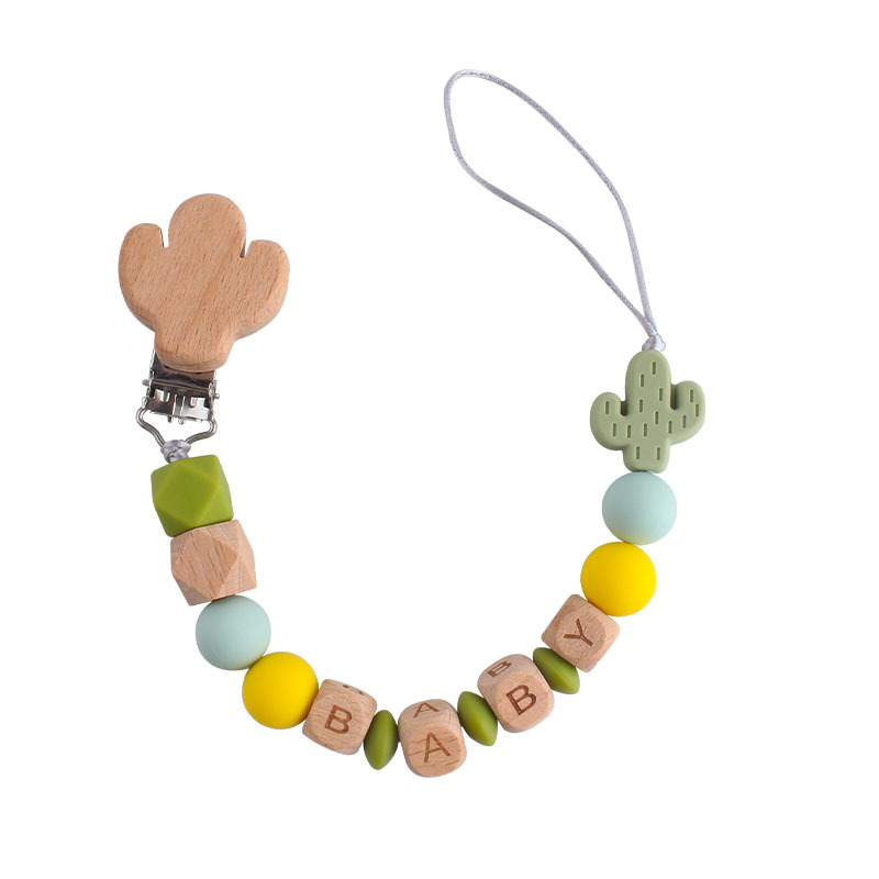 DIY creativo de dibujos animados haya cactus chupete clip de silicona cactus teether nombre del bebé personalizado Cadena de chupete