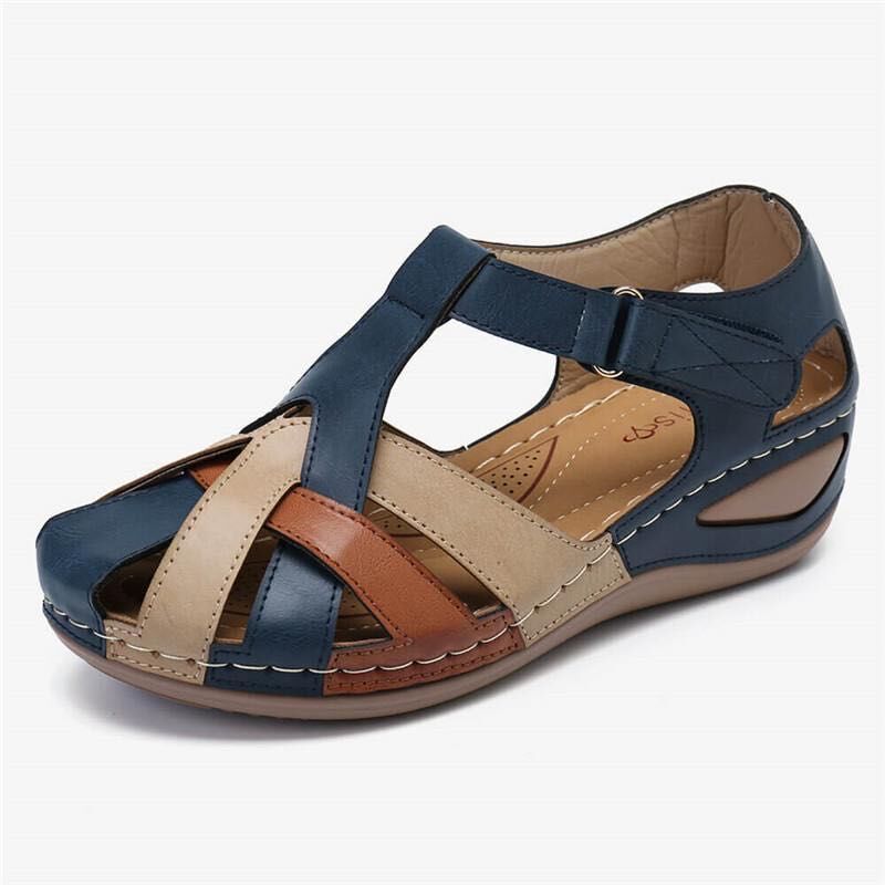 Cross-border Amazon export women's shoes 2020 Summer new style European and American retro round-toe wedge heel cross-buckle women's sandals Item Picture