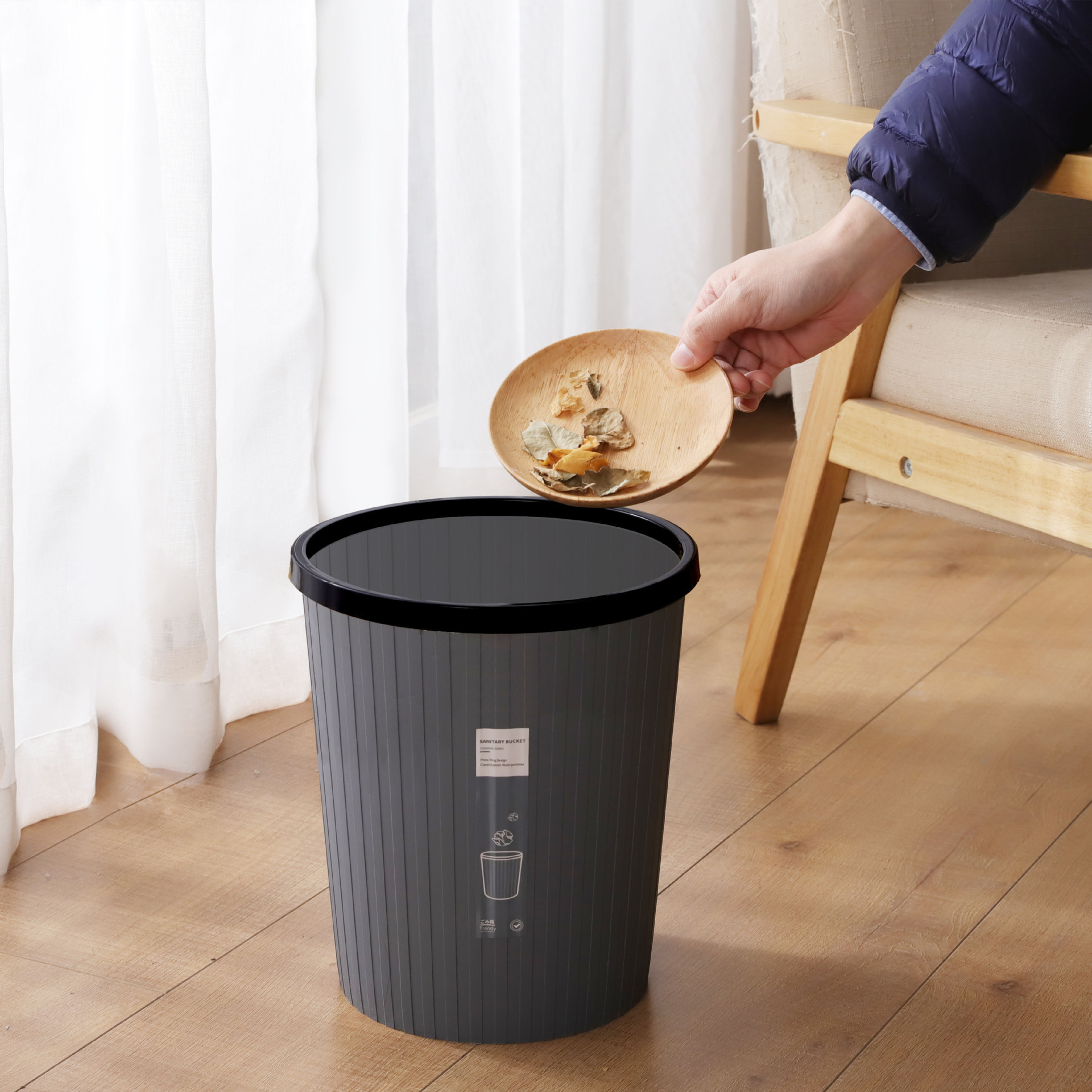 Creative Simple Trash Can Household No Cover With Lids Paper Basket Large Kitchen Bathroom Living Room Striped Waste Bin