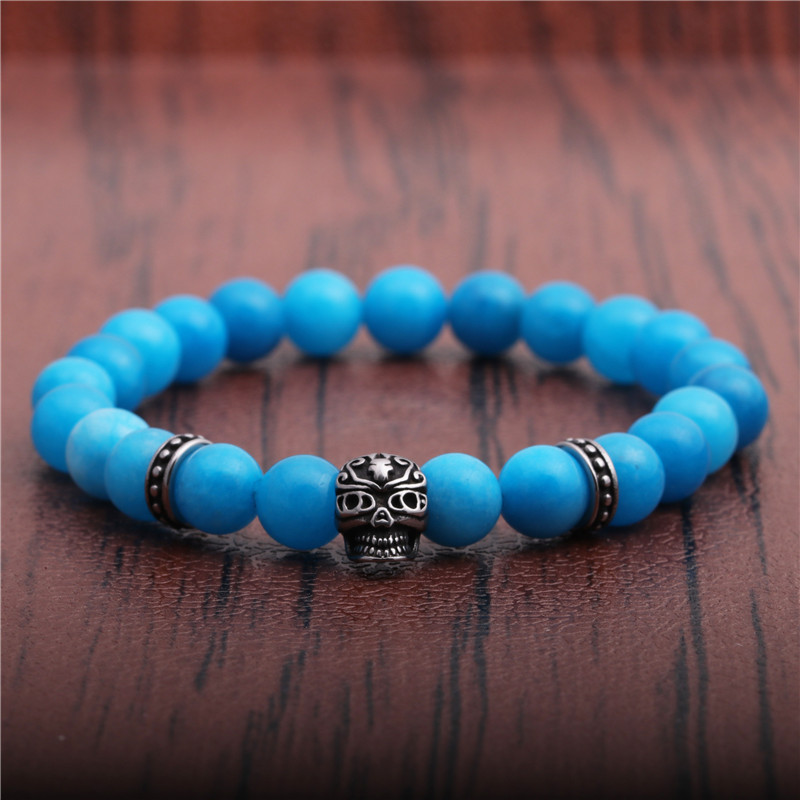 Fashion Lion Head 8mm Agate Stone Skull Bracelet display picture 6