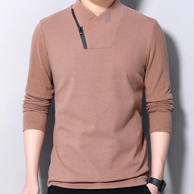 Autumn and winter new double-sided velvet men's semi-high collar solid color base shirt sweater Korean slim-fit Fashion base shirt top