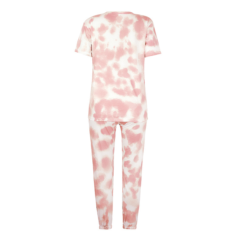 Pijamas de manga corta con efecto tie-dye con estampado de color degradado de nuevas mujeres calientes NSKX6239