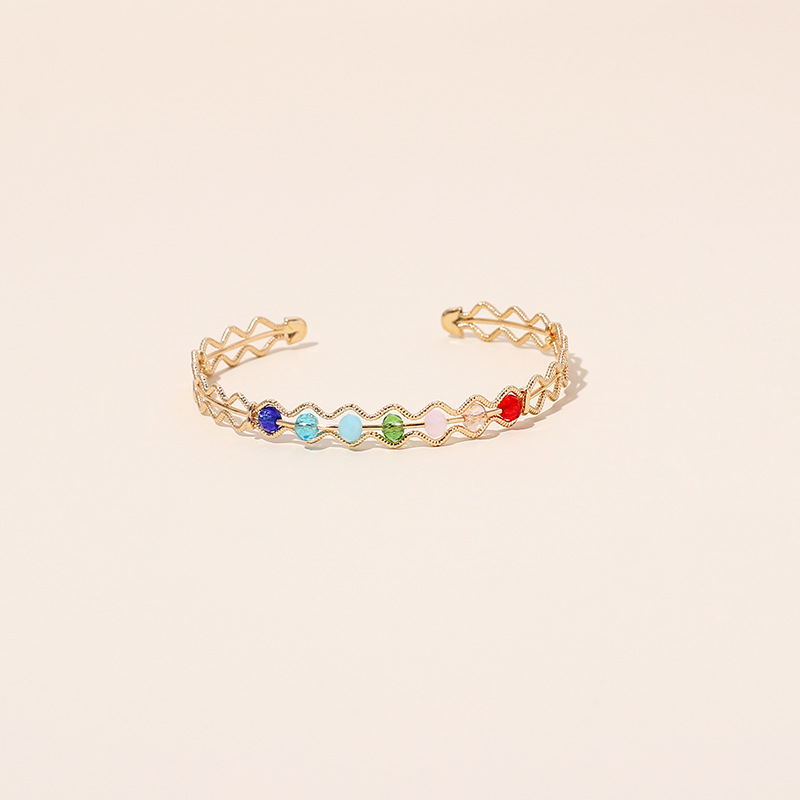 5g Weight Housewarming, Anniversary, Business, Wedding, Travel, Birthday, Festival Occasion Women'S Gender Gold, Silver Color Colored Crystal Bead Gold Open Bracelet New Hollow Adjustable Bracelet Wholesale Nihaojewelry 4