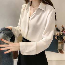 秋装新款韩版气质纯色衬衫女长袖上衣简约OL雪纺衬衣打底衫