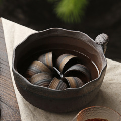 粗陶茶洗筆洗家用水盂建水茶水缸盆茶渣桶陶瓷茶具配件大號茶碗杯