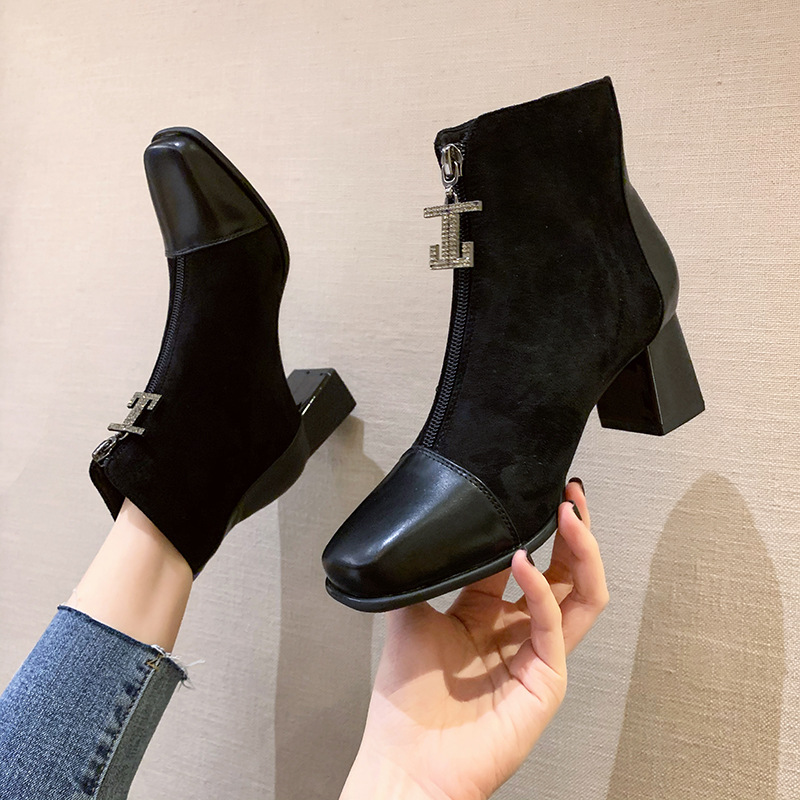 馬丁靴女2020新款秋冬季短靴子英倫風百搭顯瘦高跟粗跟靴子潮代發