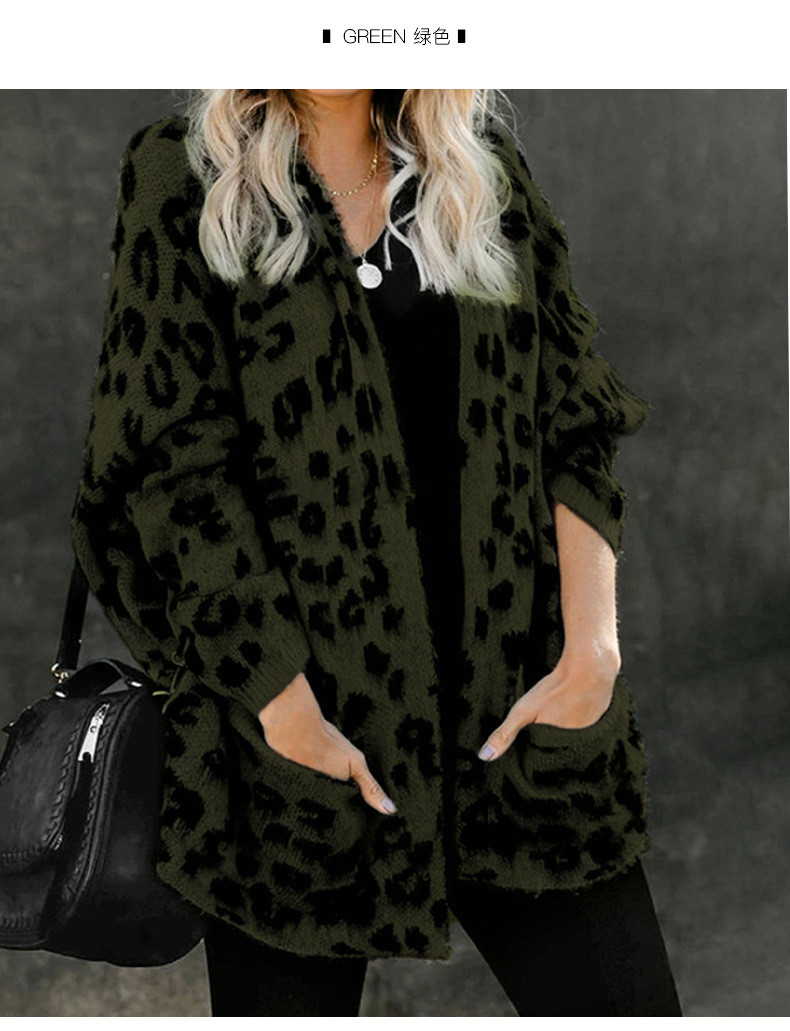 knitted cardigan women s autumn loose leopard print mid-length sweater jacket  NSSI2734