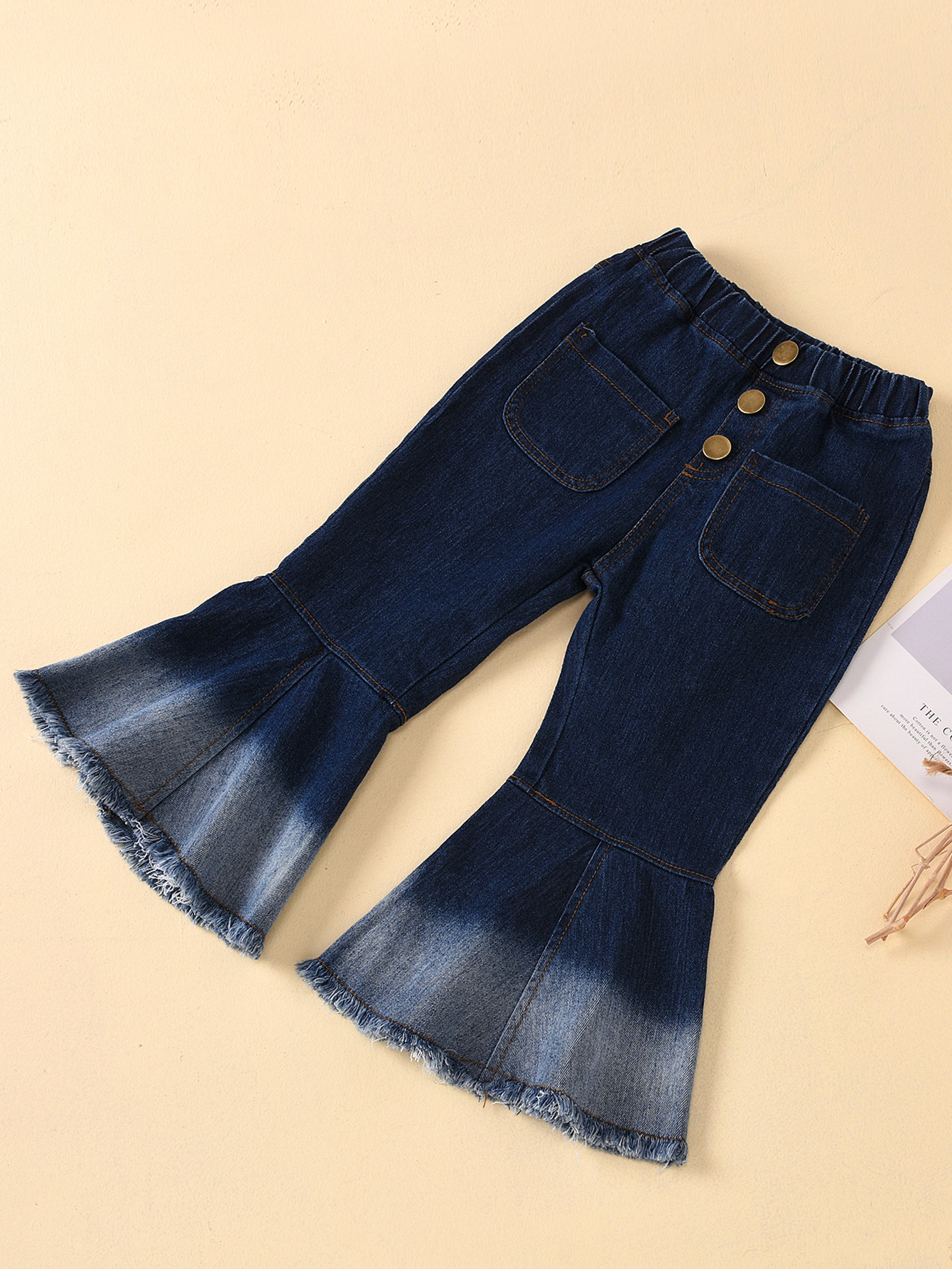 Solid Color Round Neck Strapless Jacket Denim Flared Trousers Children's Suit Wholesale Nihaojewelry display picture 6