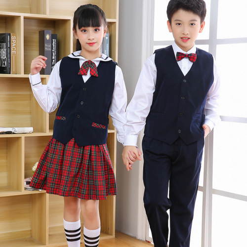 Shenzhen Elementary School Student Winter Dress Set (5-Piece) - Shenzhen School Uniform Vest, Long-Sleeve Shirt, Boys' and Girls' Formal Pants and Skirts