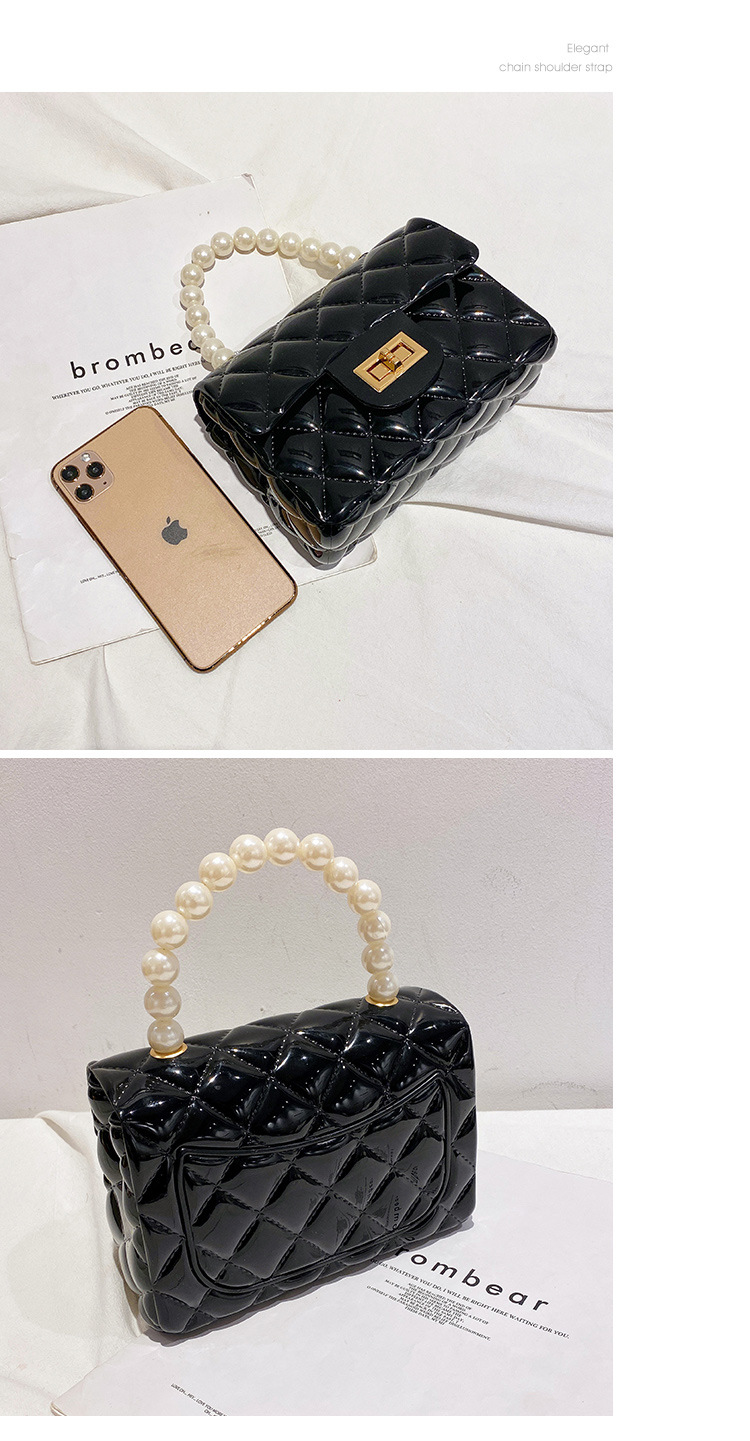 Fashion Lingge Pearls Quilted Square Buckle Jelly Bag display picture 4