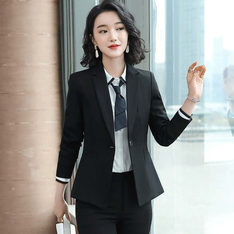 Black autumn demi-season set, classic suit jacket, overall, plus size, fitted