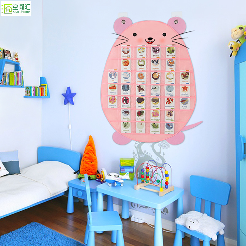 批发透明插卡挂袋墙壁挂式收纳袋幼儿识字卡片收纳晨检挂袋名片袋