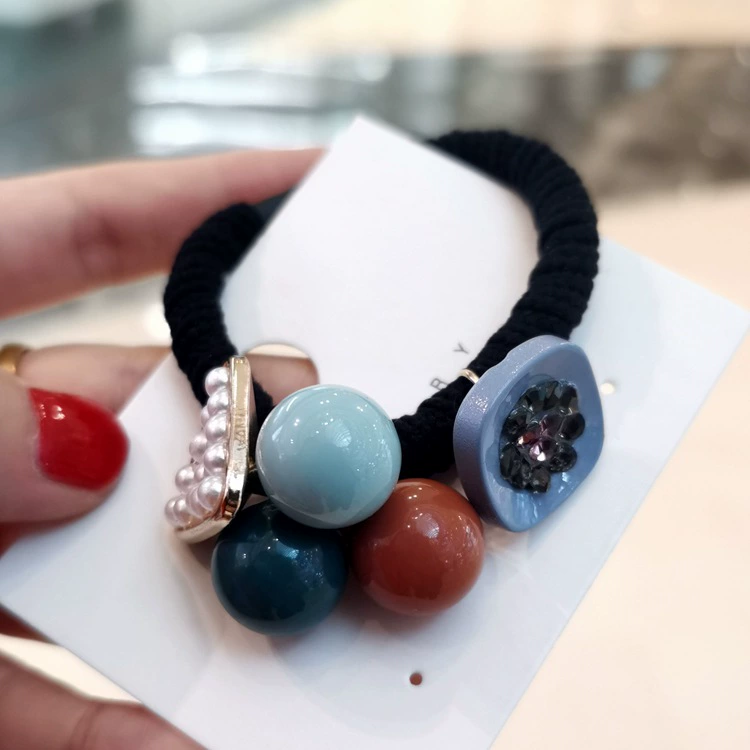 South Korean goods, round beads, hair rope, ponytail from pearl, hair accessory, Japanese and Korean, simple and elegant design