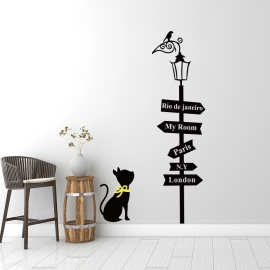 路灯下的猫咪猫咪新款客厅卧室书房背景墙贴纸批发可移除 PH1119