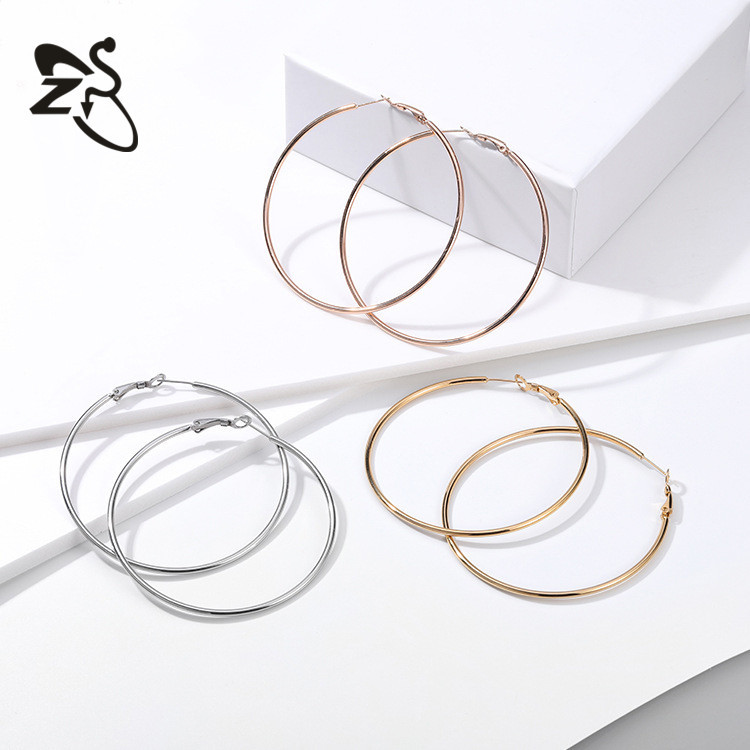 European American Elegant Face-Slimming Metal Earrings Exaggerated Large Hoop Earrings Titanium Steel Earrings Wholesale detail image 10