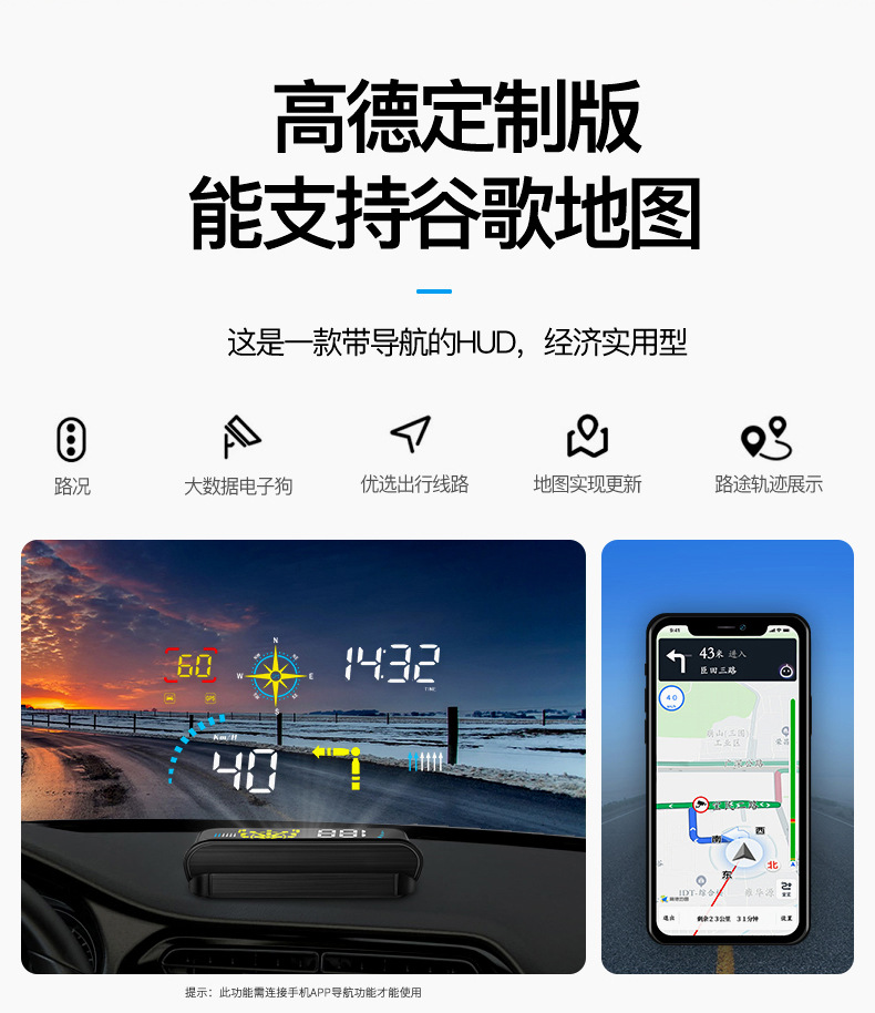 Hud Car Head-Up Display Ai Smart Digital Dog + Navigation Dual System Obd + Gps Universal for the Whole Car Q1