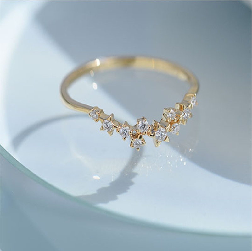 日系轻奢S925纯银镀18k镶钻星星排优美弧度 女戒指 银河小夜曲|ms