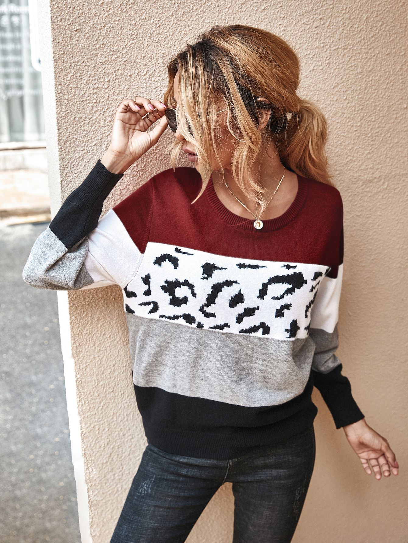 autumn and winter color block sweater NSDY7673