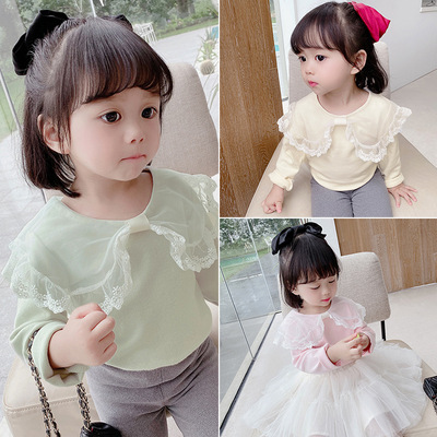 new pattern Autumn children girl baby jacket spring and autumn Long sleeve Western style lady pure cotton T-shirt bow Base coat